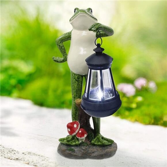 Solar Garden Statue of Frog Figurine with Solar Lantern-Outdoor Lawn Decor